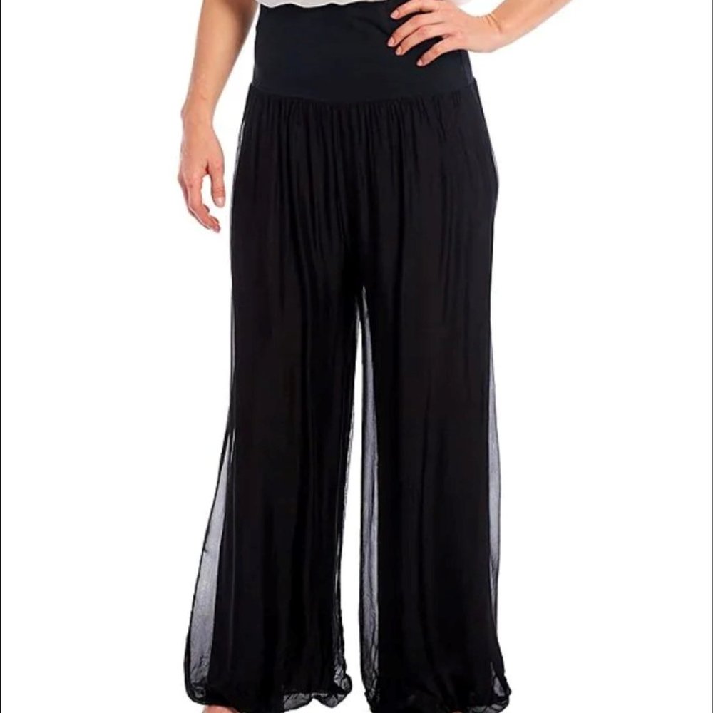 Silk Blend Wide Leg Lined Palazzo Pants